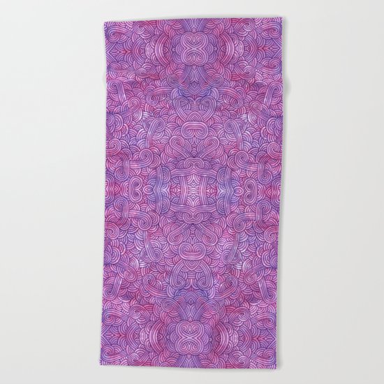 Neon pink and purple swirls doodles Beach Towel
