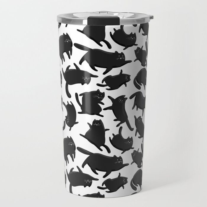 Black Silly Cats pattern Travel Mug