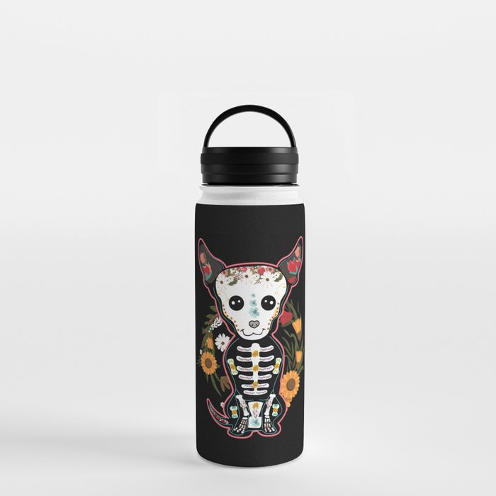 Muertos Day Of Dead Sugar Skull Chihuahua Dog Water Bottle