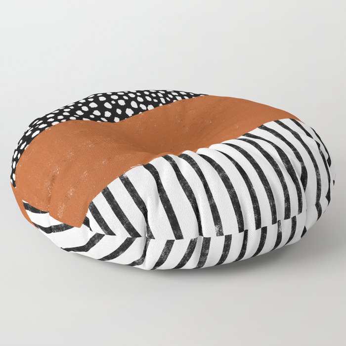 Polka Dots and Stripes Pattern (black/white/burnt orange) Floor Pillow