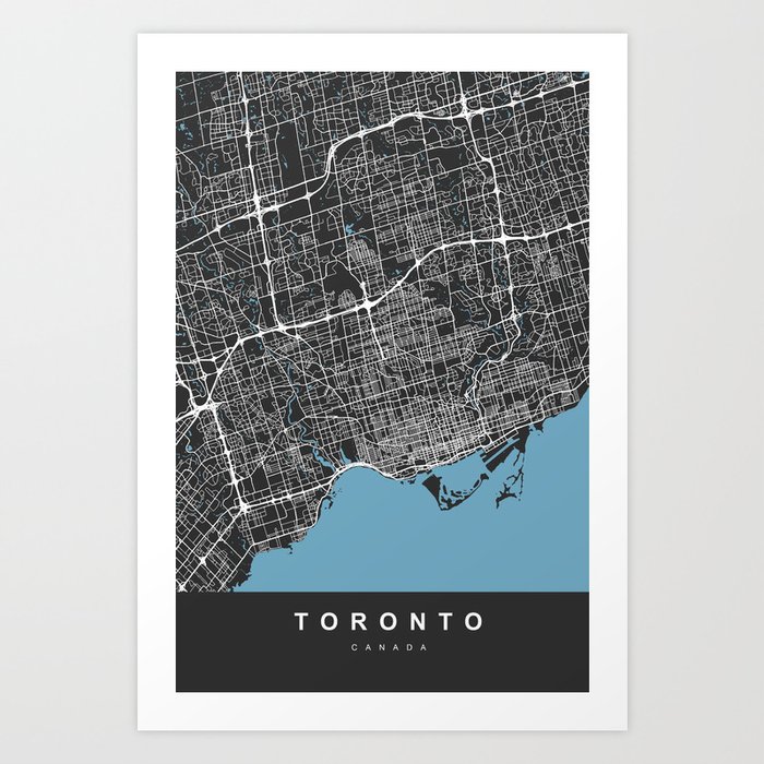 Toronto Canada Map | Black & Blue | More Colors, Review My Collections Art Print