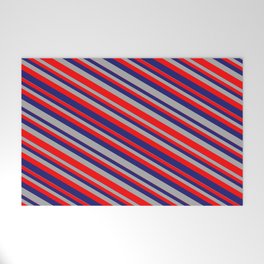 [ Thumbnail: Midnight Blue, Dark Grey & Red Colored Striped/Lined Pattern Welcome Mat ]
