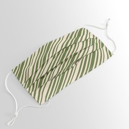 [ Thumbnail: Beige & Dark Olive Green Colored Pattern of Stripes Face Mask ]