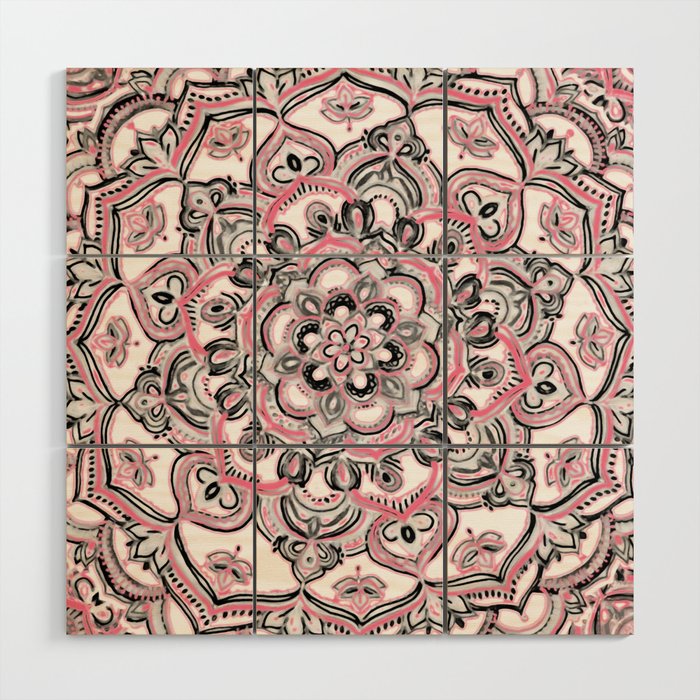 Magical Mandala in Monochrome + Pink Wood Wall Art