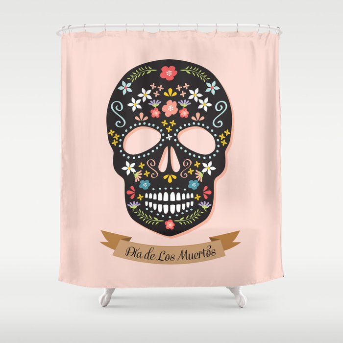 Sugar Skull Dia De Los Muertos Shower Curtain By Charmingink