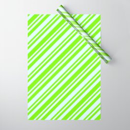 [ Thumbnail: Light Cyan and Green Colored Lined/Striped Pattern Wrapping Paper ]