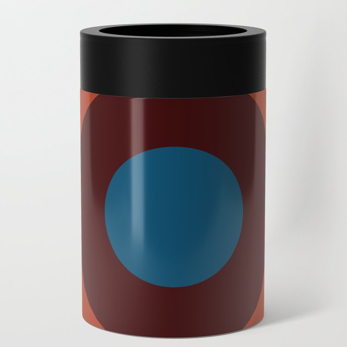 Maroon, fire brick, antique white, dark cyan, teal concentric circles Can Cooler