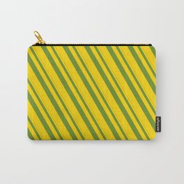[ Thumbnail: Green and Yellow Colored Pattern of Stripes Carry-All Pouch ]