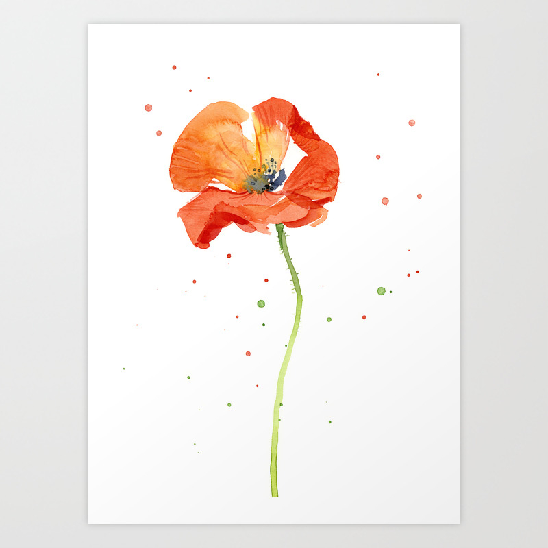 Red Poppy Painting Watercolor Art Print