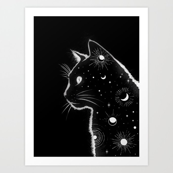 Black Galaxy Cat Art Print