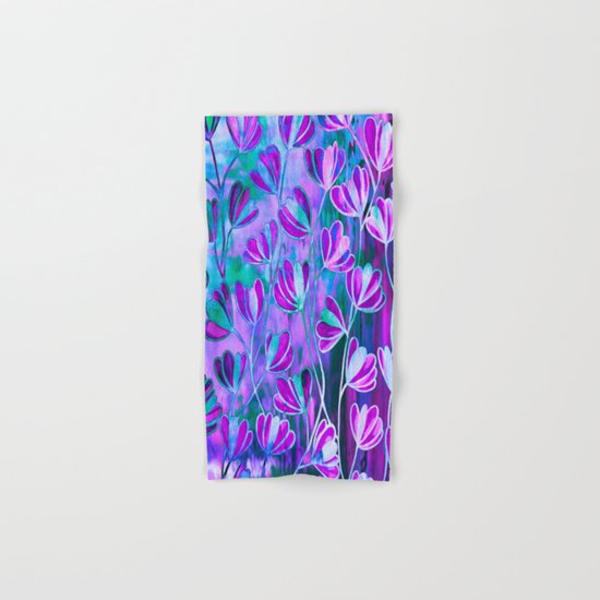 EFFLORESCENCE Lavender Purple Blue Colorful Floral Watercolor Painting Summer Garden Flowers Pattern Hand & Bath Towel