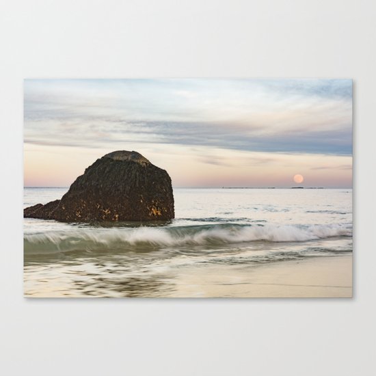 Pastel Moon rise at the beach Canvas Print