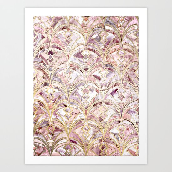 Dusty Rose and Coral Art Deco Marbling Pattern Art Print