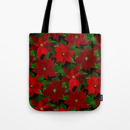 Red Christmas Ponsettia Floral Tote Bag