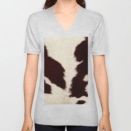 Tan cowhide, brown and white spots V Neck T Shirt