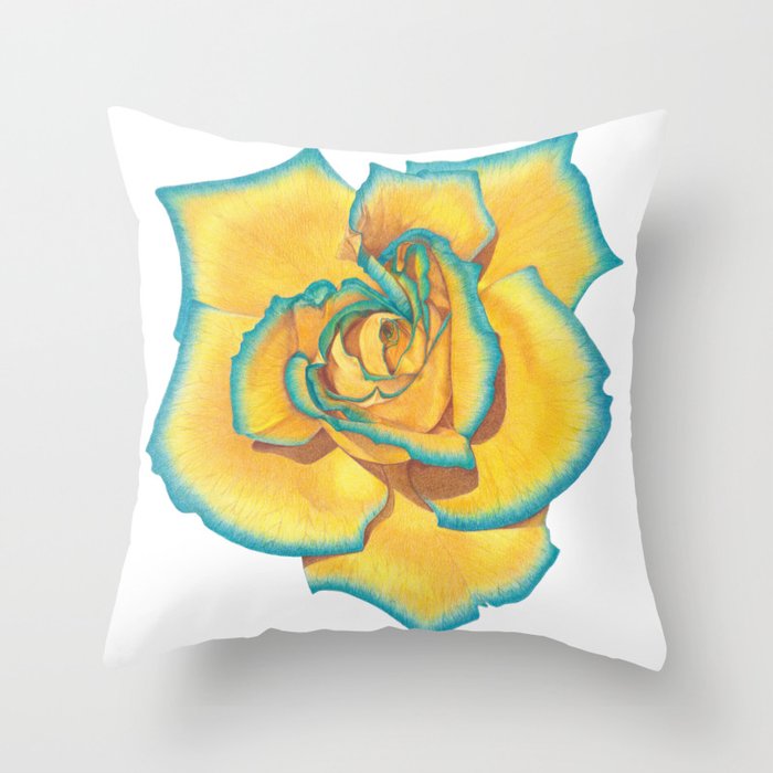 Yellow and Turquoise Rose Throw Pillow