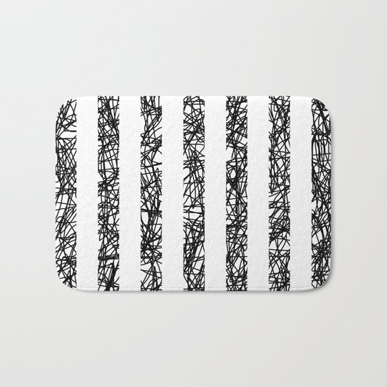 Scribble Bars - Abstract, stripy, stripey, black ink scribbles pattern, black and white Bath Mat