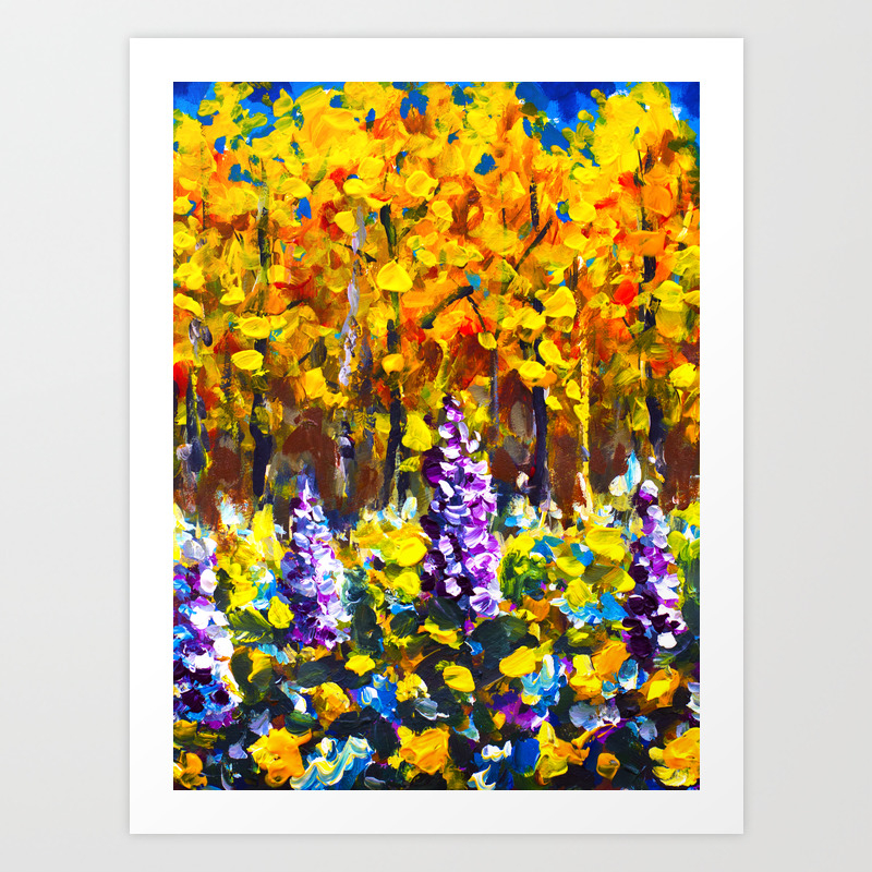 Painting Flowers In Golden Autumn Forest By Rybakow Art Print By Rybakow Society6