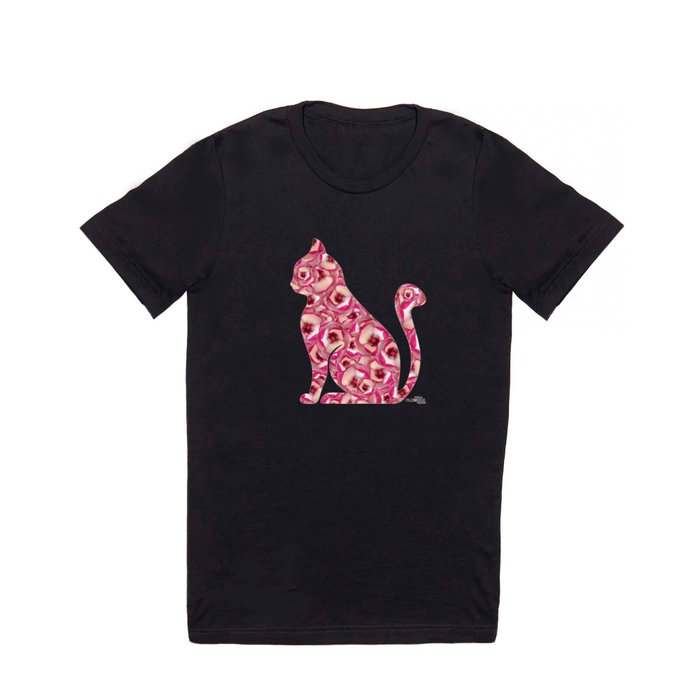 Pink Kitty Flower Pattern T Shirt