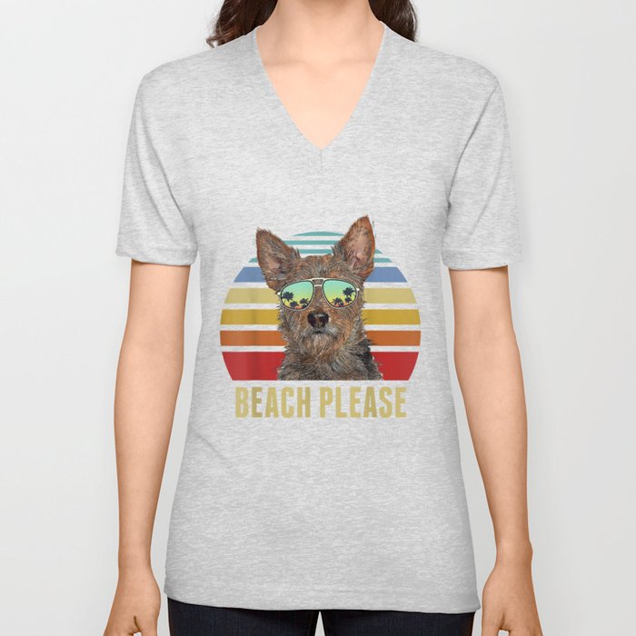 Beach Please Australian Terrier Dog Funny Summer T-Shirt V Neck T Shirt