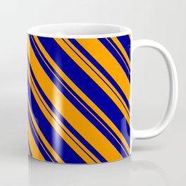 [ Thumbnail: Dark Orange & Blue Colored Lined/Striped Pattern Coffee Mug ]