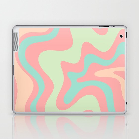 Retro Liquid Swirl Abstract Pattern in Pastel Sherbet Blush Pink and Mint Laptop & iPad Skin