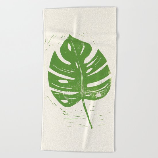 Linocut Leaf Beach Towel