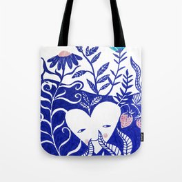 floral love blue heart illustration Tote Bag