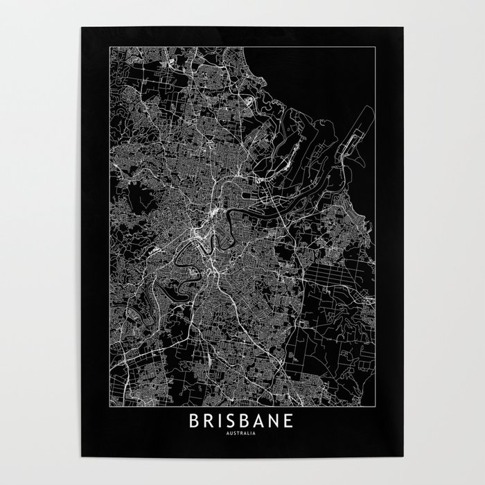 Brisbane Black Map Poster
