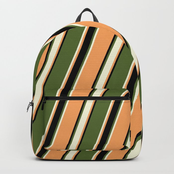 Dark Olive Green, Beige, Brown & Black Colored Pattern of Stripes Backpack