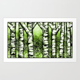 Birch Grove in a Green Hue Art Print