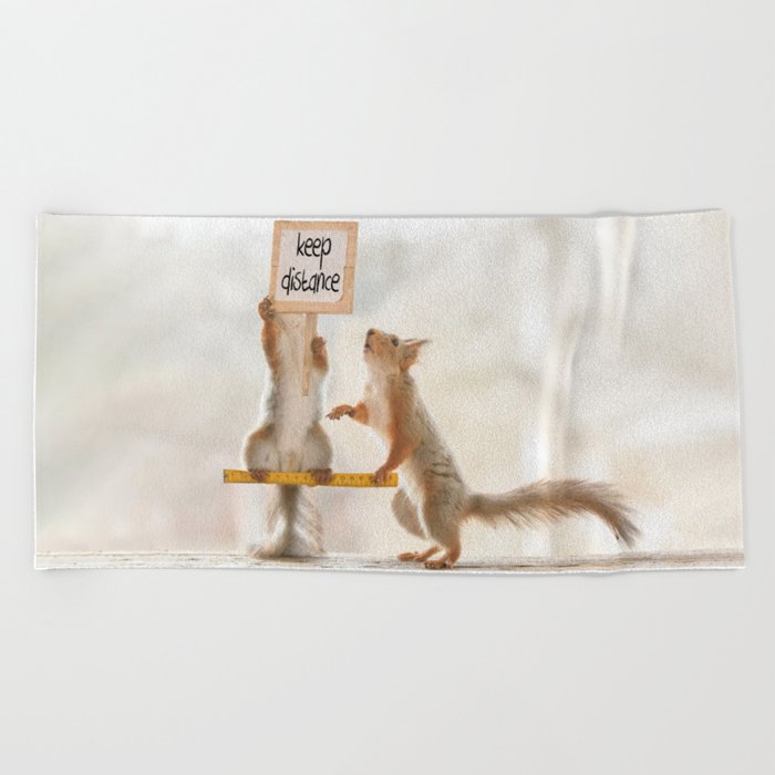 squirrels keeping distance Beach Towel
