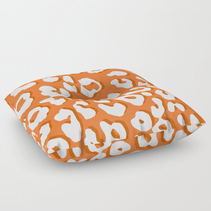 White Leopard Print Orange Floor Pillow