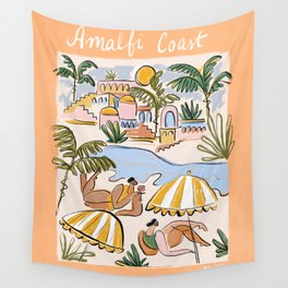 Amalfi Coast Italy (color) Wall Tapestry | Digital, Sketch, Modern, Amalficoast, Vacation, Italian, Italia, Summer, Beachy, Italy 