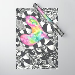 Watercolor Heart with Black and White Doodles Wrapping Paper