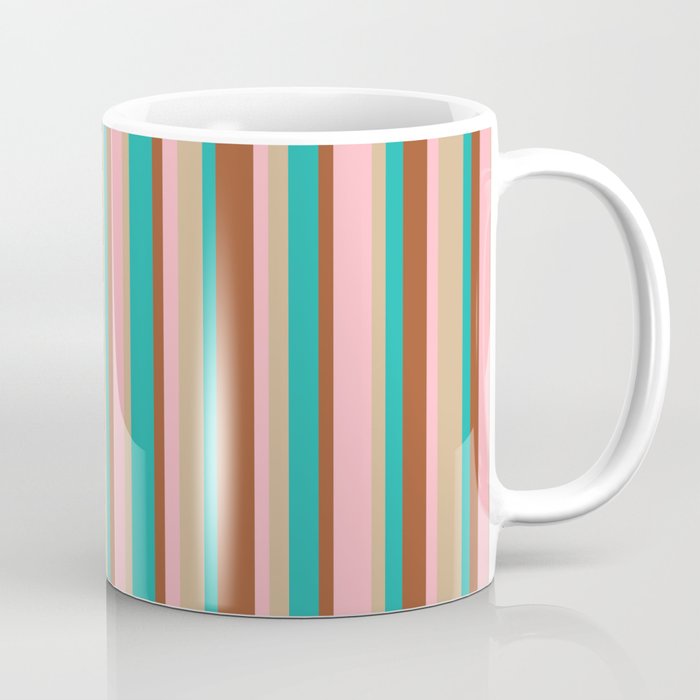 Sienna, Light Sea Green, Tan & Light Pink Colored Stripes Pattern Coffee Mug