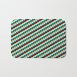 [ Thumbnail: Dark Khaki, Turquoise, Teal, and Maroon Colored Lines/Stripes Pattern Bath Mat ]