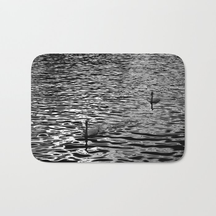 Swans On Water | Black and White Nature Photography  Bath Mat