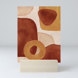 Abstract Shapes Terracotta Mustard Yellow Beige Brushstrokes Watercolor Painting no.3 Mini Art Print