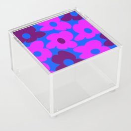 Large Pink and Purple Retro Flowers Blue Background #decor #society6 #buyart Acrylic Box