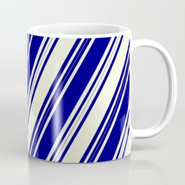 [ Thumbnail: Blue and Beige Colored Lines Pattern Coffee Mug ]