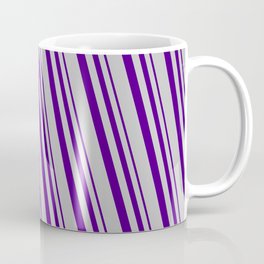 [ Thumbnail: Indigo and Grey Colored Pattern of Stripes Coffee Mug ]