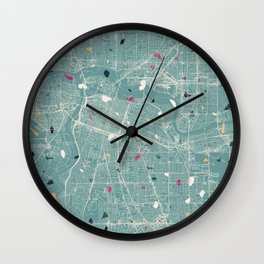 USA, Sacramento - Pastel City Map - Terrazzo Collage - Marble Wall Clock