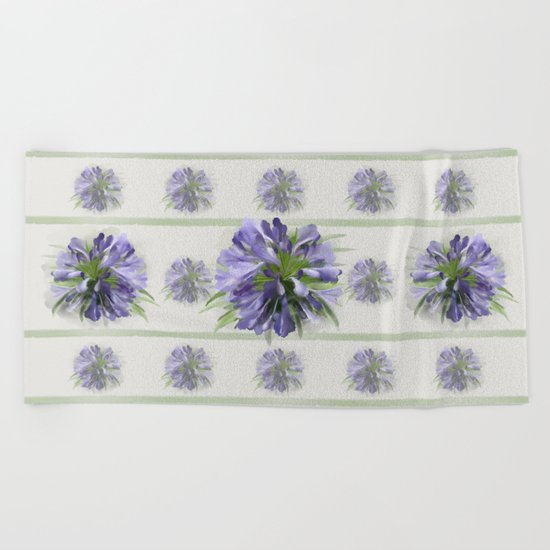 Blue purple flowers Beach Towel
