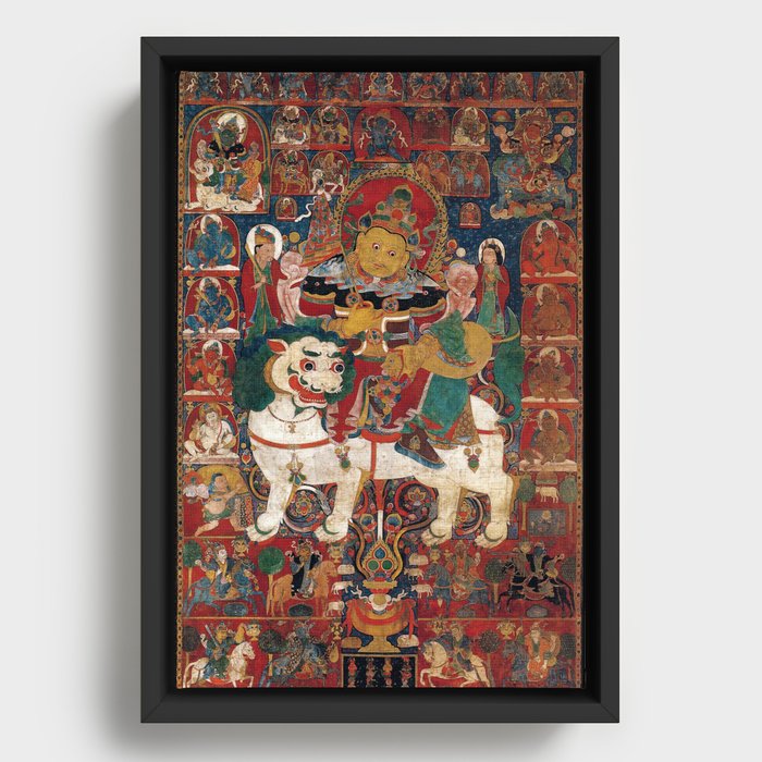 Vaishravana Buddhist Protector Riding A Lion 1300s Framed Canvas