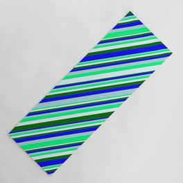 [ Thumbnail: Eyecatching Light Blue, Green, Light Cyan, Dark Green & Blue Colored Pattern of Stripes Yoga Mat ]