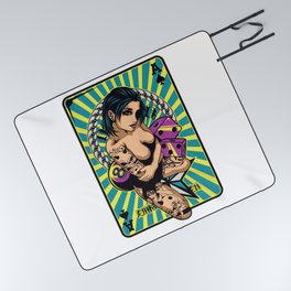 Sexy GIRL ON ACE with Tattoo - VIOLET Picnic Blanket