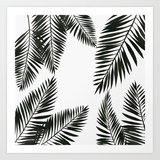 Black Watercolor Tropical Leaves Art Print