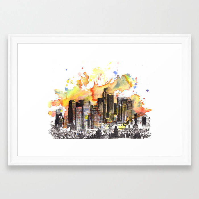 Los Angeles Cityscape Skyline Painting Framed Art Print By