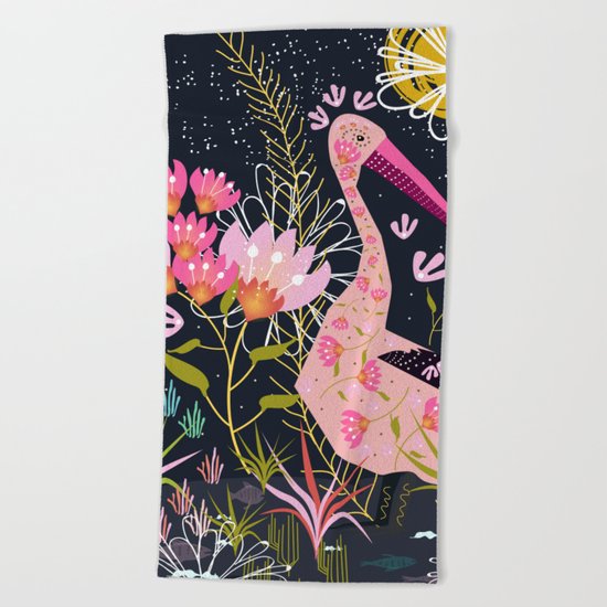 Pink Floral Beach Towel